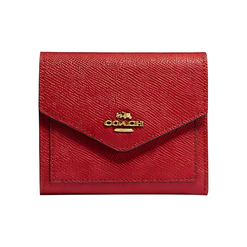 COACH Leather Card Holder, Coin Purse, Wallet Women's Red-0