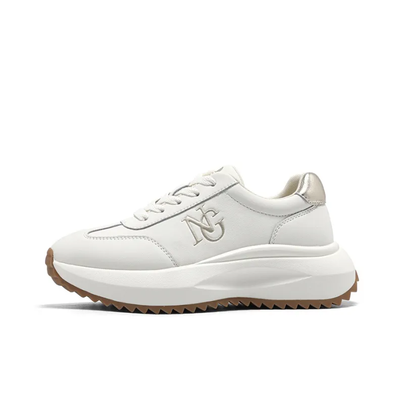 NAVIGARE Small Sailboat Lightweight Height Increasing Low Top Casual Shoes Women's White Gold-0
