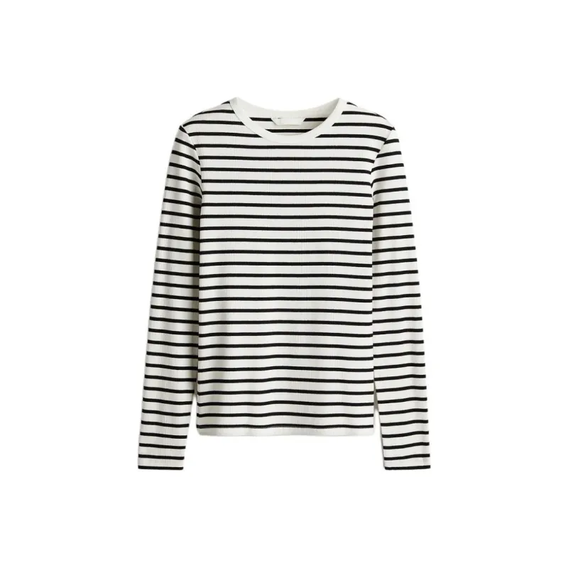 H&M T Shirt Women's White/Stripes-0