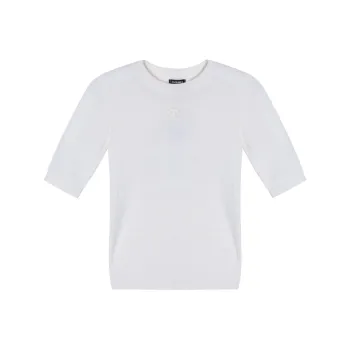 CHANEL Solid Color Crew Neck Straight Fit Short Sleeved Shirt T Shirt Women's White