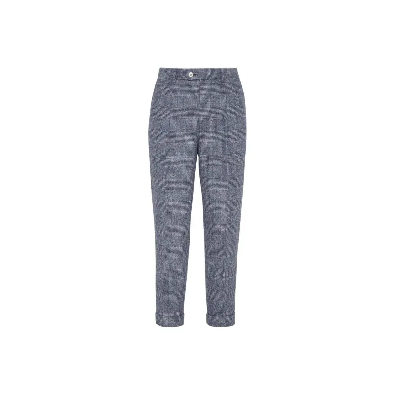 Brunello Cucinelli Prince Of Wales-check Pleated Trousers-0