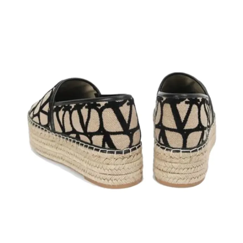 Valentino Iconography Platform Canvas Espadrilles Women's Beige-3