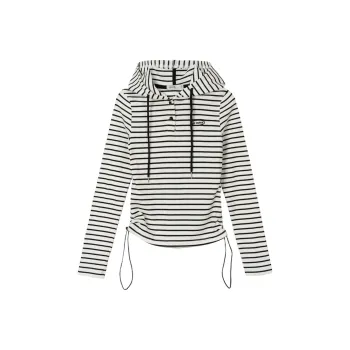 FAWENXIANGZI Regular T Shirt Women's Black White Stripes