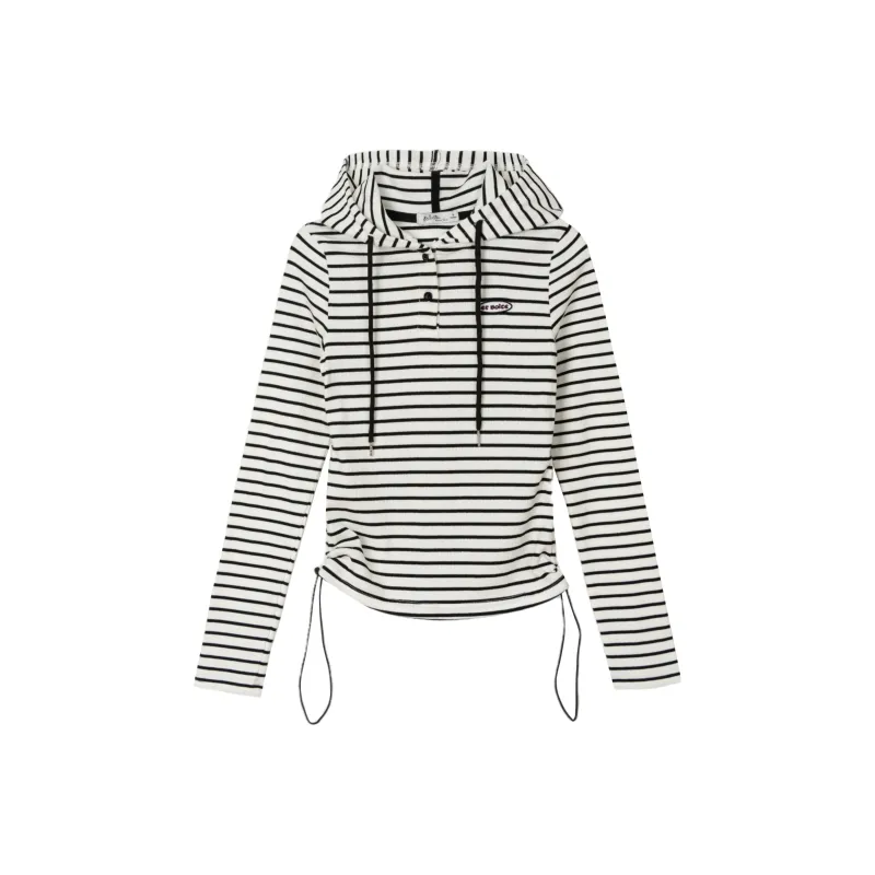 FAWENXIANGZI Regular T Shirt Women's Black White Stripes-0