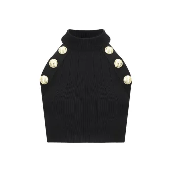 BALMAIN Halterneck Knit Cropped Top