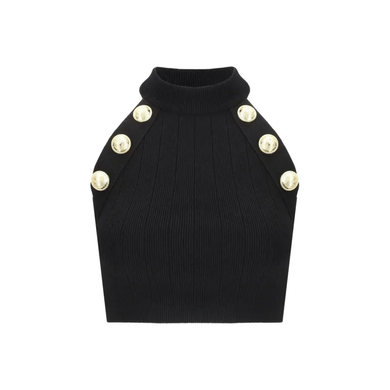 BALMAIN Halterneck Knit Cropped Top-0