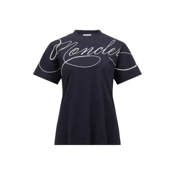 Moncler Embroidered Cursive Logo Crewneck T Shirt