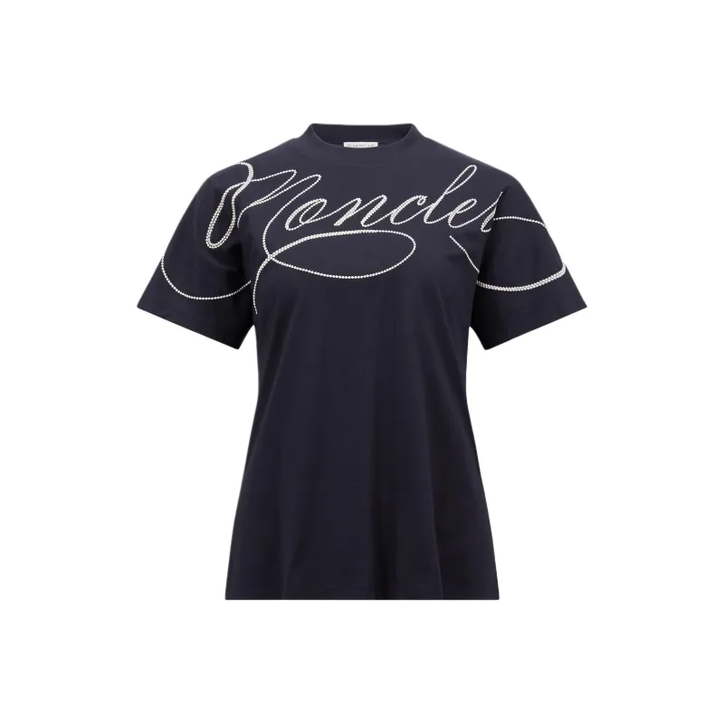 Moncler Embroidered Cursive Logo Crewneck T Shirt-0