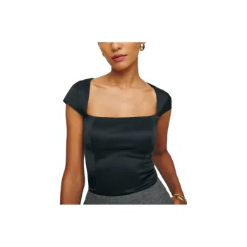 REFORMATION Cora Satin Top T-Shirt Women's Black