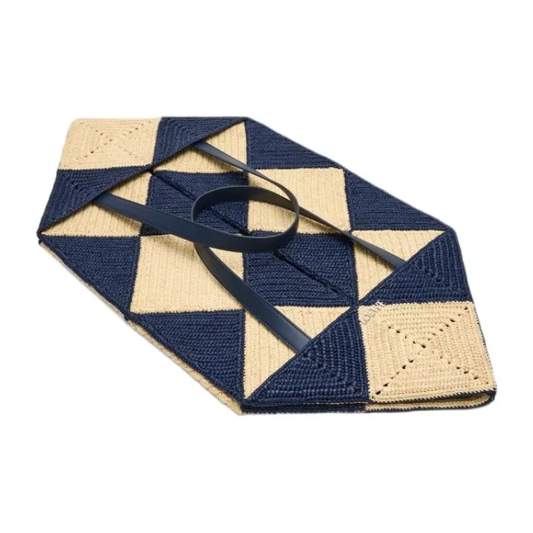 LOEWE Puzzle Fold Raffia Shopping Bag, Shoulder Bag Extra Large Men's Beige & Blue-3