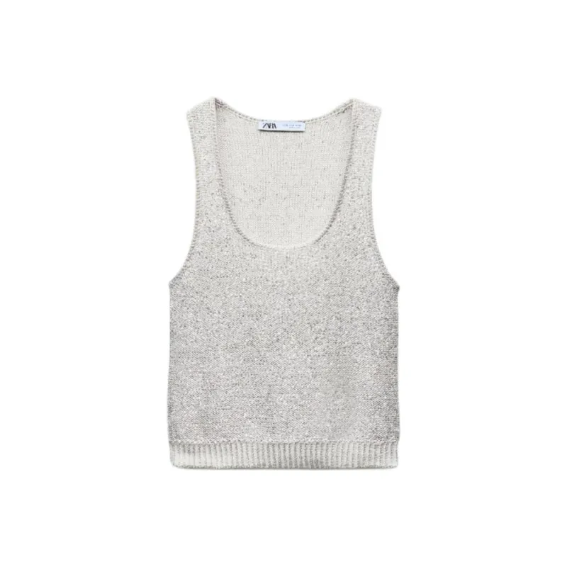 ZARA Tank Tops Women's Gray-0