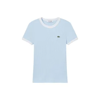 LACOSTE Regular T Shirt Women's Light Blue/White