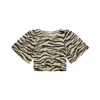 GANNI Zebra print Crinked Cropped T shirt