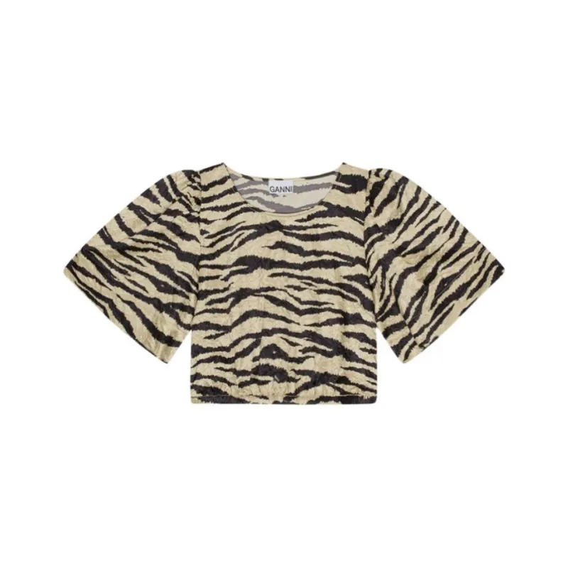 GANNI Zebra print Crinked Cropped T shirt-0