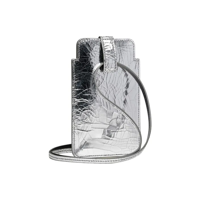 Maison Margiela Leather One Shoulder Crossbody Cell Phone Pouch Unisex Silver-1