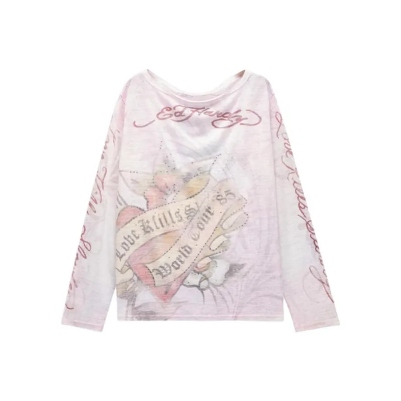 Ed Hardy Drop Shoulder Sleeve T Shirt Women's Multicolor Color-0