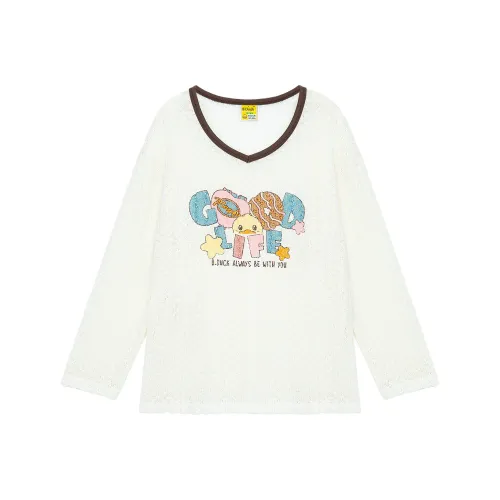 B.Duck Drop Shoulder Sleeve T Shirt Women's Ecru Mosaic Brown