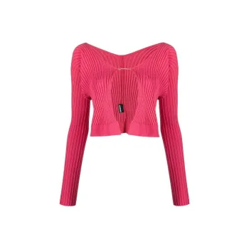 Jacquemus La Maille Pralu Longue Seamless Charm Logo Cardigan Pink