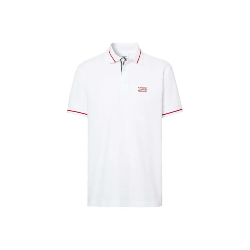 Burberry Men Logo Embroidered Short Sleeve Polo Shirt White-0