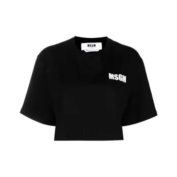 MSGM Logo Printed Cropped T Shirt