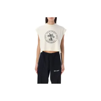 PALM ANGELS College Logo Print Muscle T Shirt Cream White