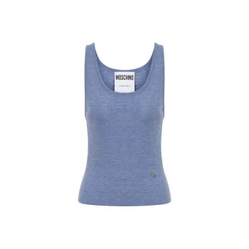 MOSCHINO Logo Plaque Ribbed Tank Top
