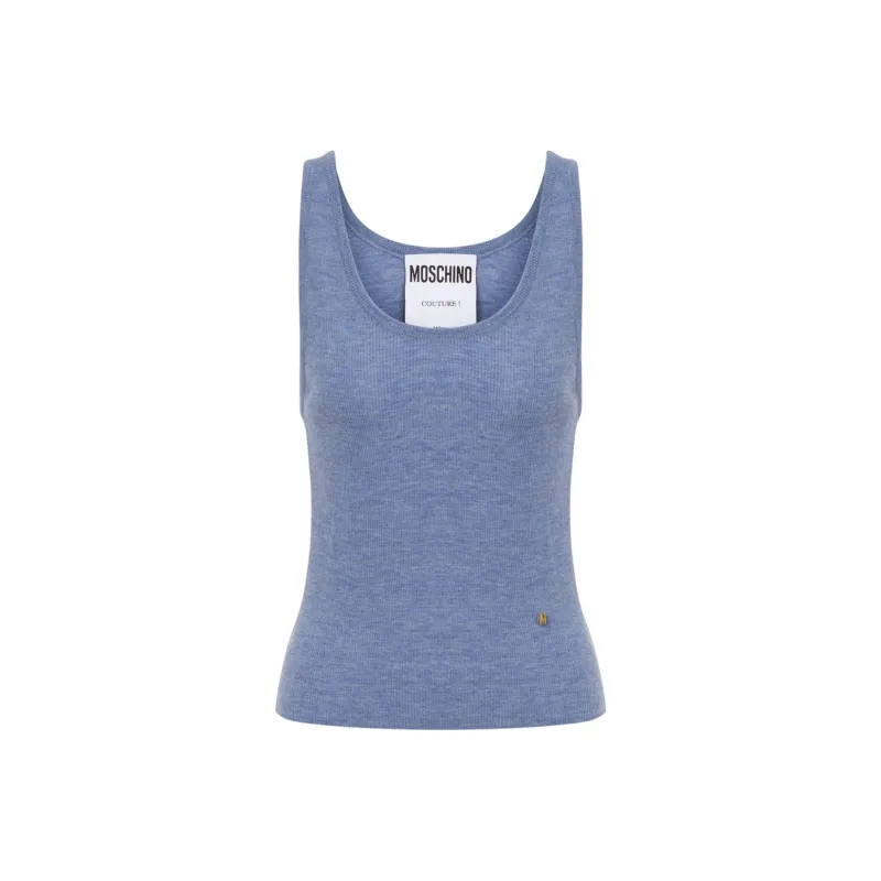 MOSCHINO Logo Plaque Ribbed Tank Top-0