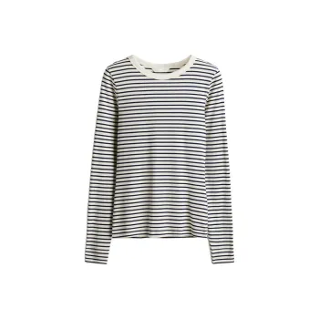 H&M T Shirt Women's Cream/Marine Blue Stripe