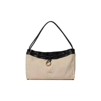 COCCINELLE Linen Shoulder Bag Women's Khaki & Black