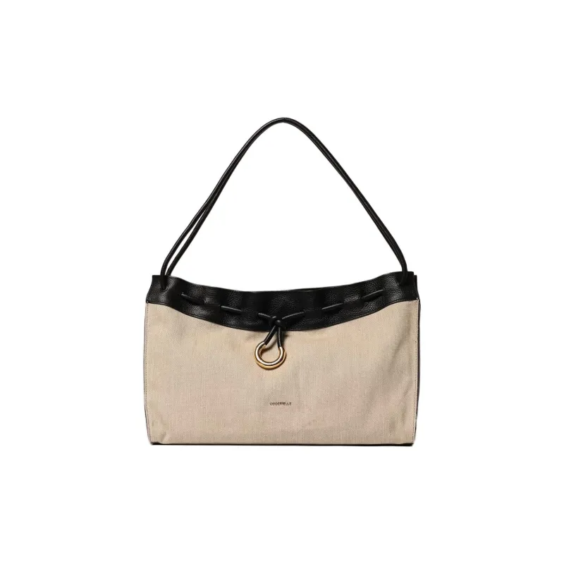 COCCINELLE Linen Shoulder Bag Women's Khaki & Black-0
