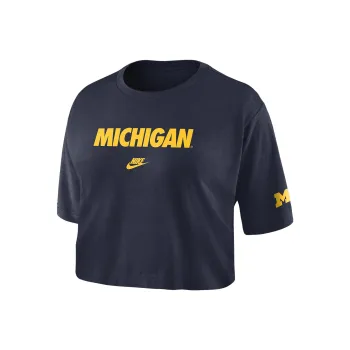 Nike Michigan Athletic Prep Arch Women's Nike Brand Dri FIT College Cropped T Shirt