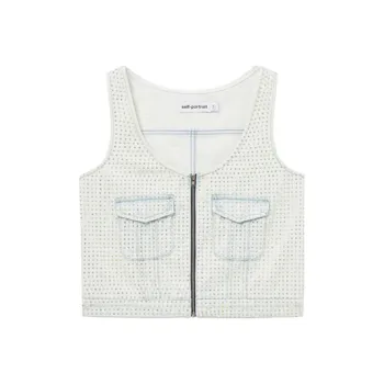Self portrait Tank Tops Women's Light Denim Blue