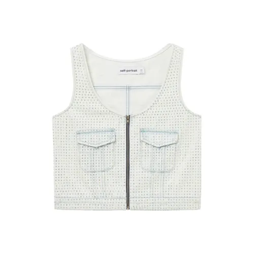 Self-portrait Tank Tops Women's Light Denim Blue