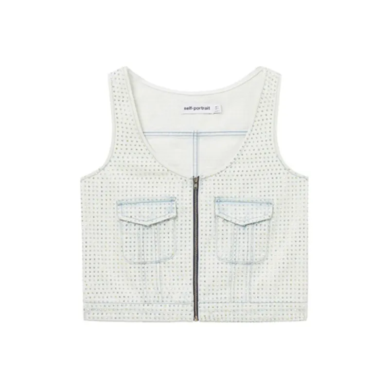 Self portrait Tank Tops Women's Light Denim Blue-0