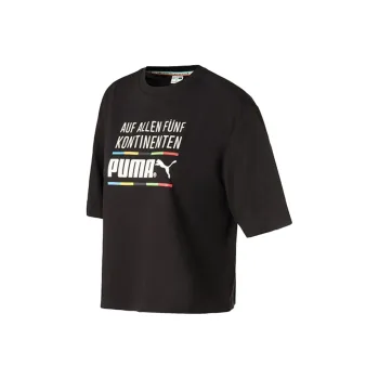 PUMA Rainbow Logo Print T Shirts Women's Black
