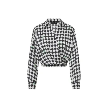 MO&CO Crop Tops Women's Black White Checkerboard