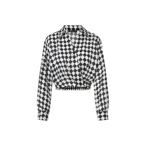 MO&CO Crop Tops Women's Black White Checkerboard
