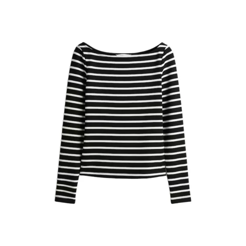 H&M T Shirt Women's Black White-0