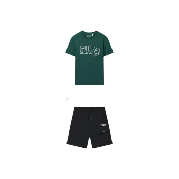 FILA Casual Sportswear Men Set Forest Green Top+Jet Black Pants