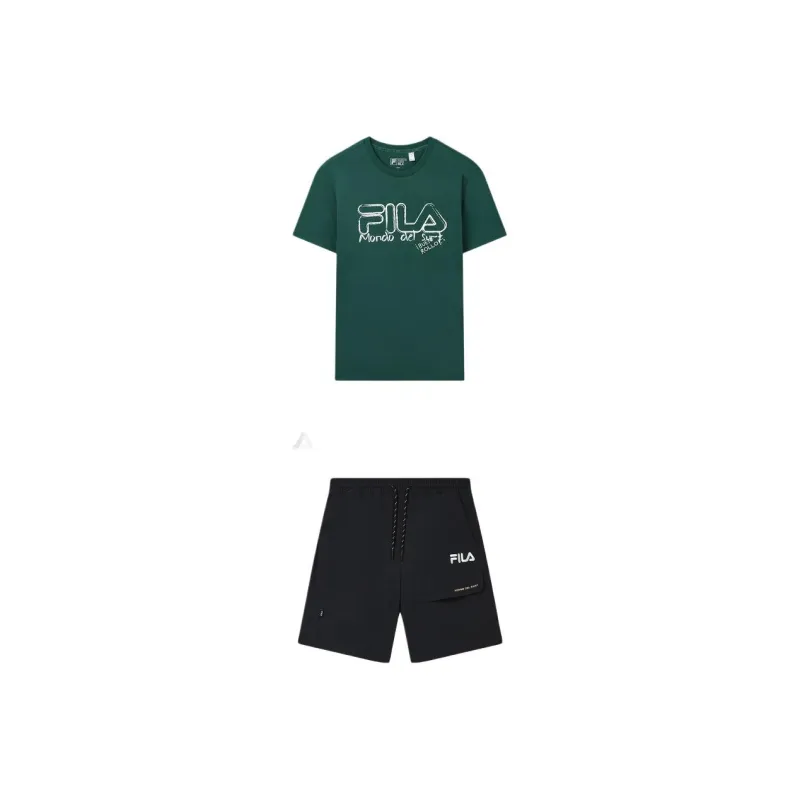 FILA Casual Sportswear Men Set Forest Green Top+Jet Black Pants-0