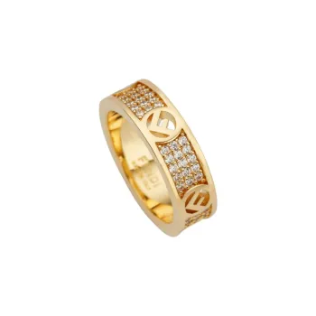 FENDI Brass Zircon Rings Unisex Gold
