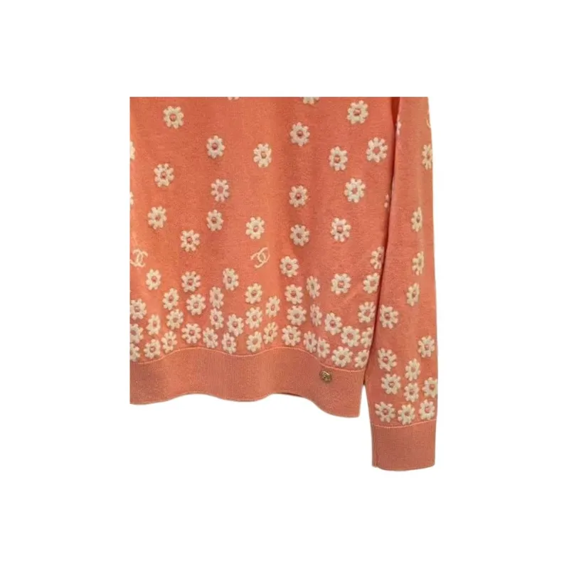 CHANEL 22P Cashmere Sweater Women's Orange Pink-2