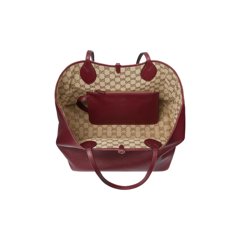 GUCCI Totissima Grain Leather Shoulder Bag Medium Size Women's Red-4