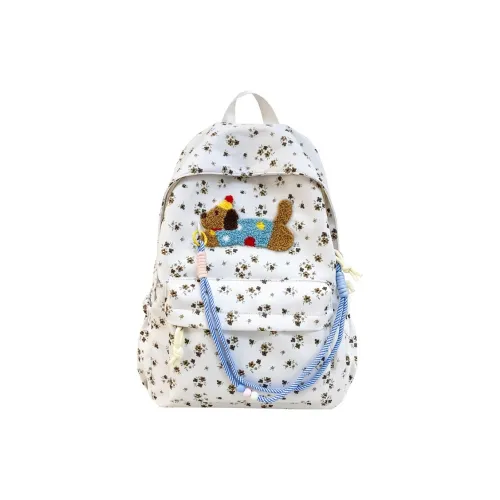 URBAN FOREST Nylon Backpack Unisex Beige/White