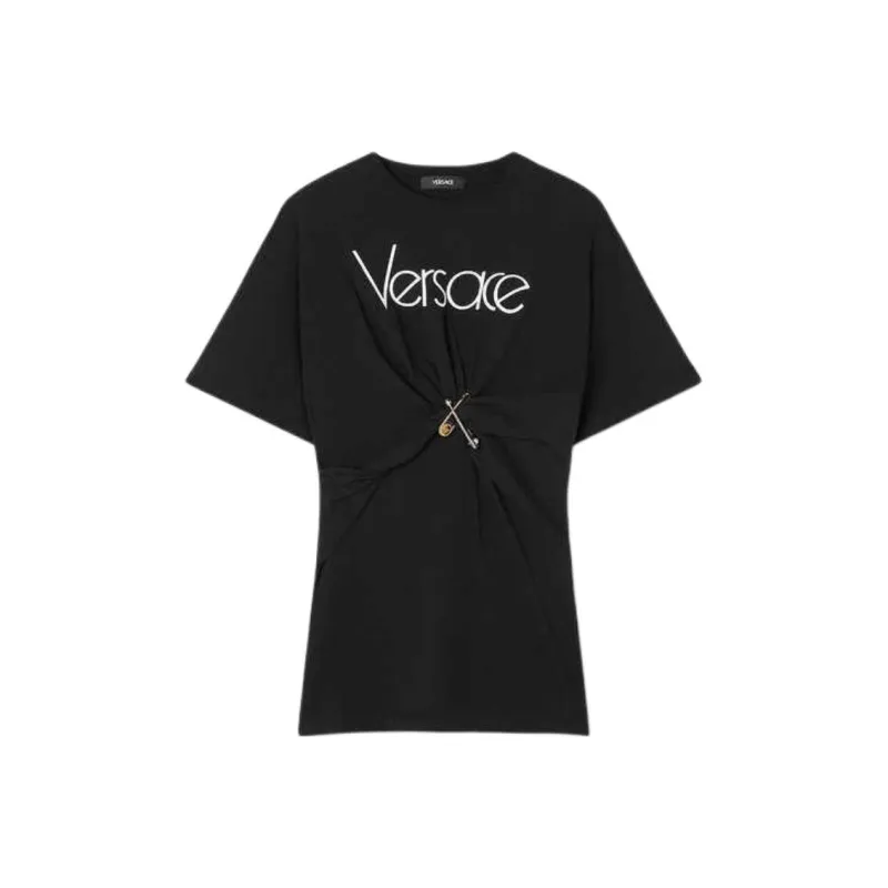 VERSACE Safety Pin Detailed Crewneck T Shirt-0