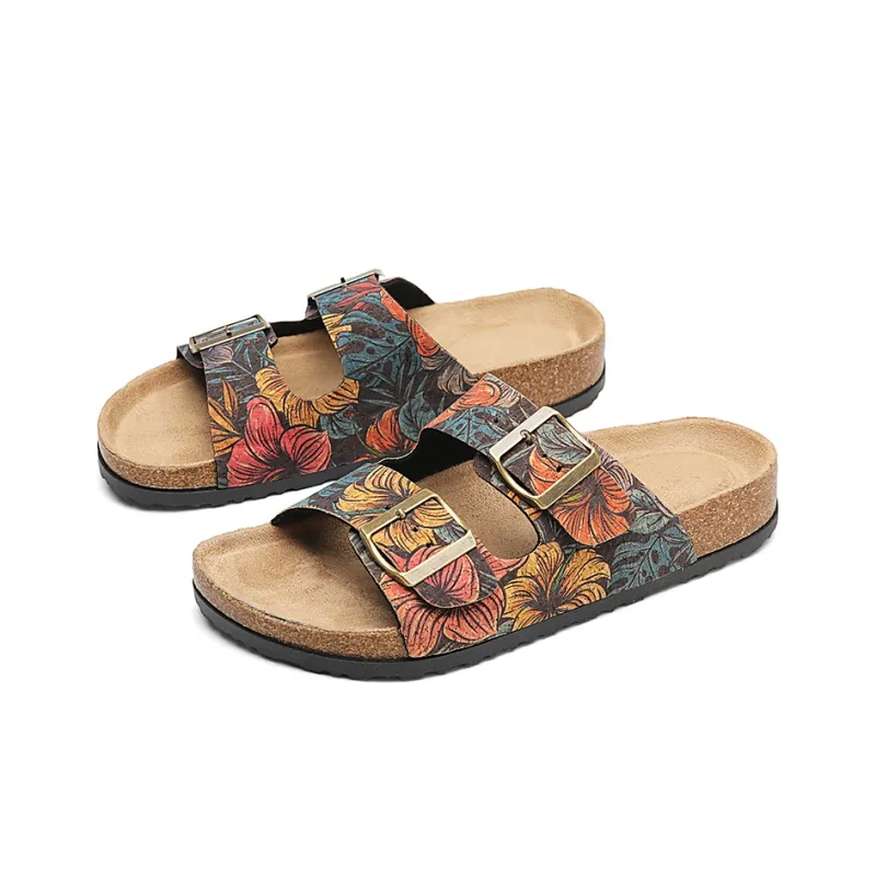 OUGLEMEN Cork Sole Quiet Abrasion Resistant Slide Slippers Women's-3