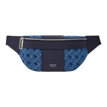 FERRAGAMO Fabric With Hammered Texture Calfskin Fanny Pack Women's Denim