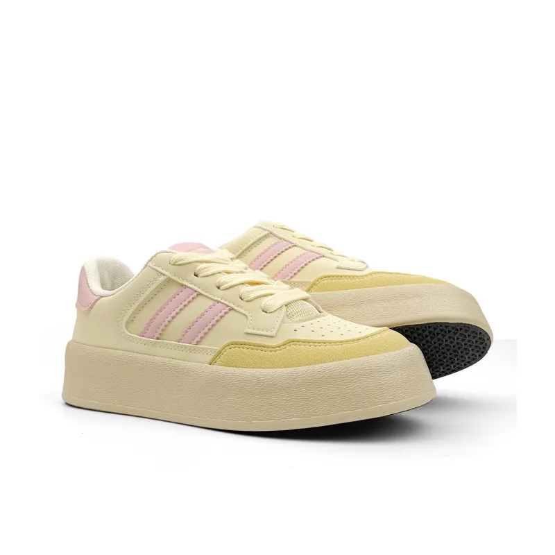 Mengsai Slip-Resistant Cushioning Abrasion-Resistant Low-Top Skateboard Shoes Women's Yellow Pink-6
