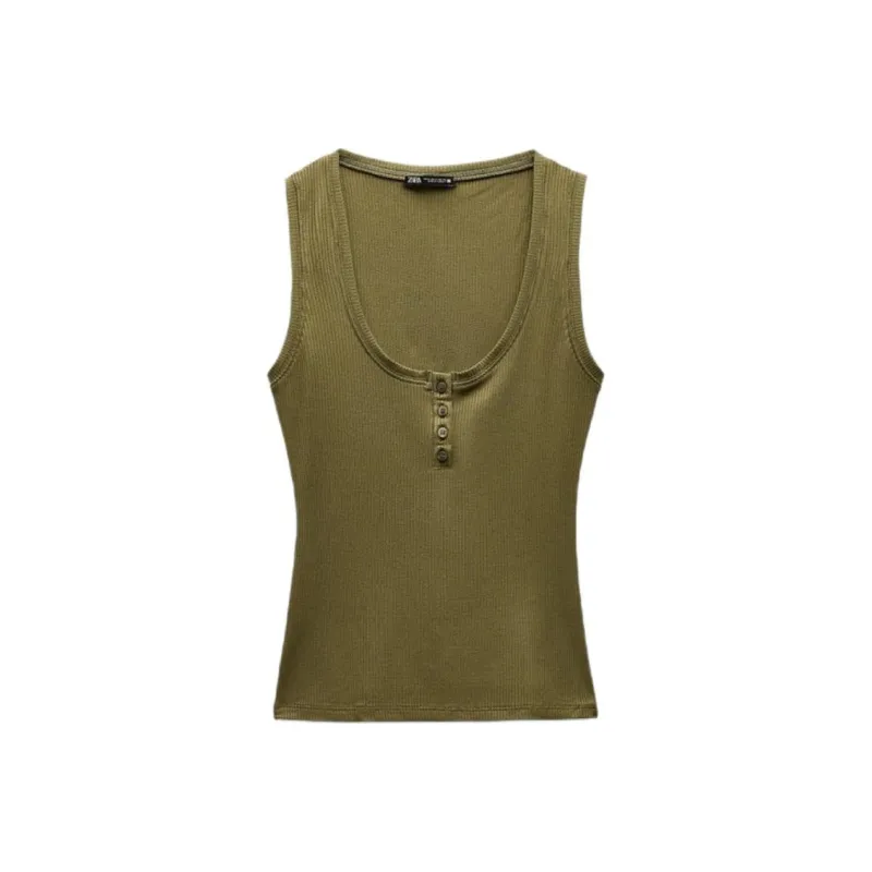 ZARA Tank Tops Women's Green-0