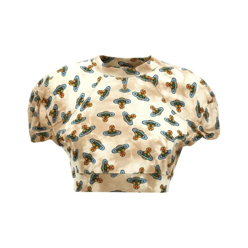 Vivienne Westwood Allover Orb Printed Cropped Football T Shirt-0